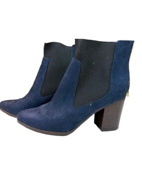 Navy Suede Block Heel Ankle Boots - Women